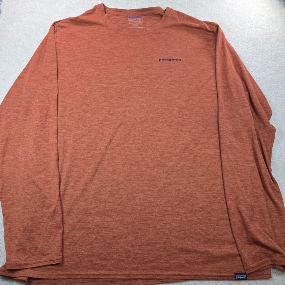 Patagonia Capilene Cool Daily Mens XXL Rust Orange Long Sleeve Mountain Graphic - Picture 8 of 9